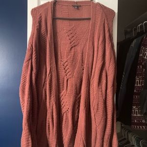 Long brunt orange cardigan sweater